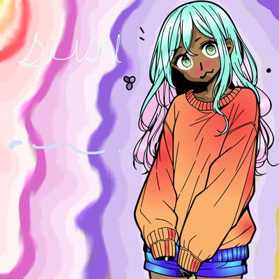 manga teen girl  in a sweater and baggy pants