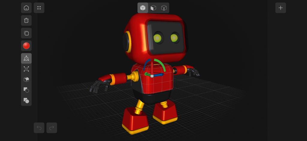3D Modeling, Design: Shapeyard - A red toy robot character being designed in the Shapeyard 3D modeling app interface