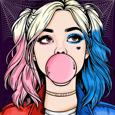 realististic girl blowing bubble -gum