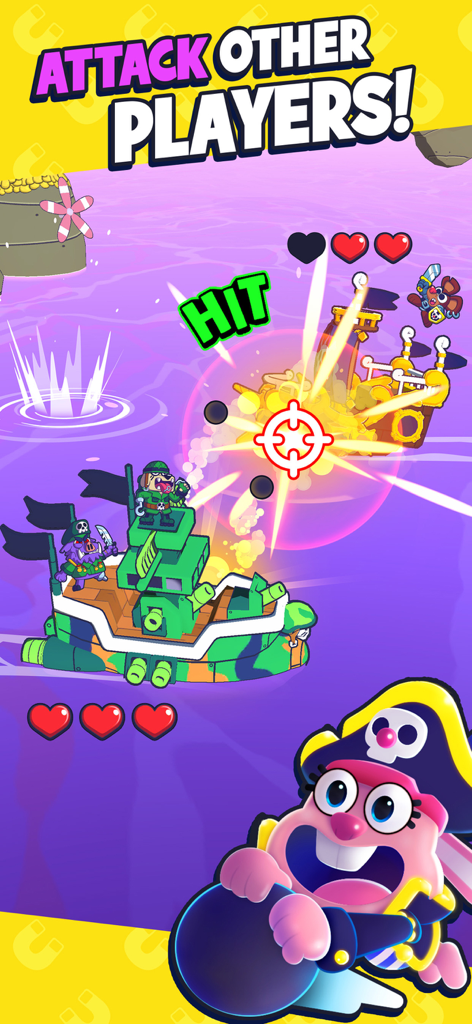 Go Go Magnet! - Cartoon pirate ships engaging in battle to attack other players and steal gold