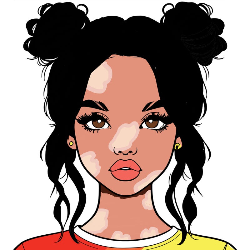 realistic girl with two buns in hair and lips