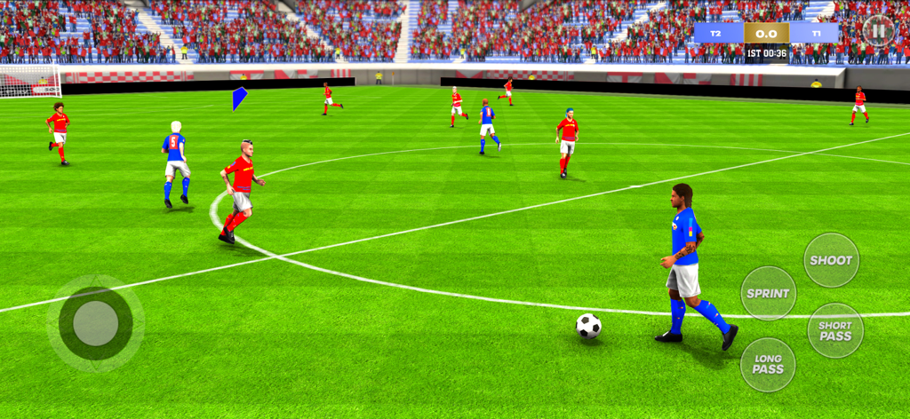 Football Club Star Soccer Game - Gameplay of Football Club Star Soccer Game showing a player with the ball on the field and mobile game controls