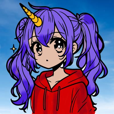 manga character with unicorn ears and horn with a mouth and it’s a girl