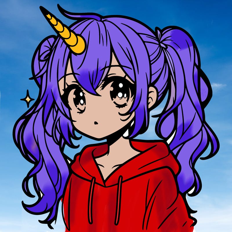 manga character with unicorn ears and horn with a mouth and it’s a girl