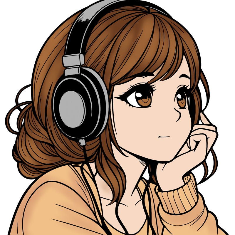 a realistic girl listening to music