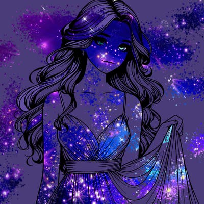 realistic girl in flowy silky prom dress