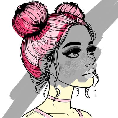 realistic girl with buns on the top of her head