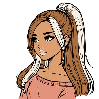 realistic girl with a high ponytail