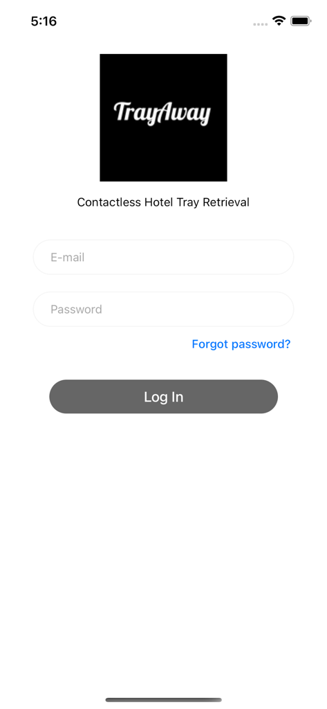 TrayAway Pro - Login screen for the TrayAway Pro contactless hotel tray retrieval app