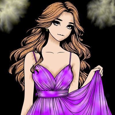 realistic girl in flowy silky prom dress