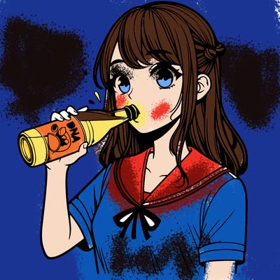 realistic girl drinking bona