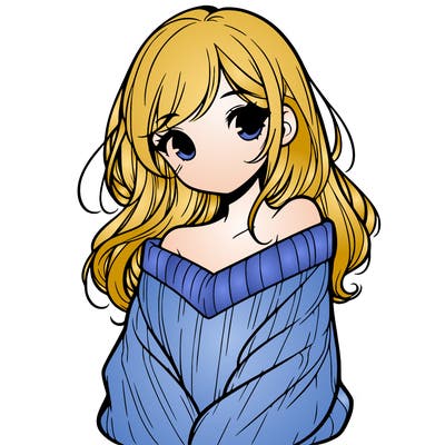 shy pretty girl wearing a sweater that is falling off one shoulder portrait