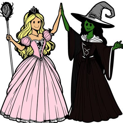 detailed realistic split of a princess and a witch