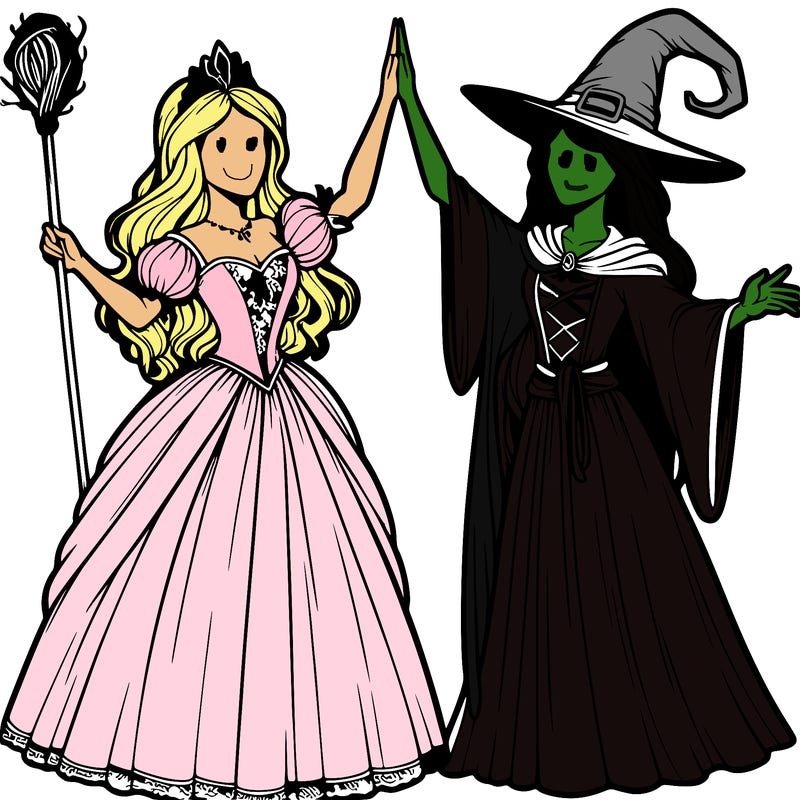 detailed realistic split of a princess and a witch