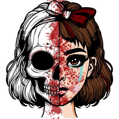 realistic girl with half skull mask