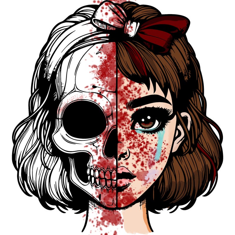 realistic girl with half skull mask