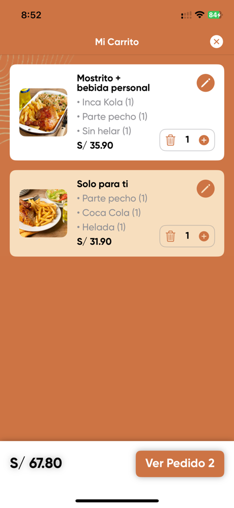 Donde Walter - Donde Walter mobile app shopping cart showing selected food items and total order price