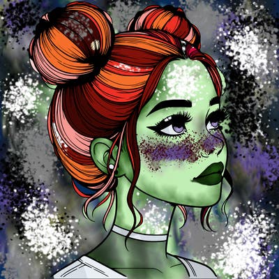 realistic girl with buns on the top of her head