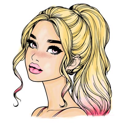 realistic girl with a ponytail on her hair and lips