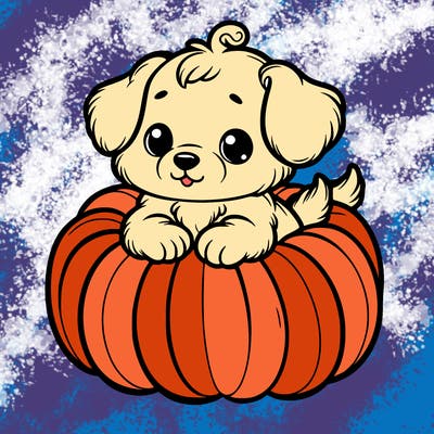 cute little puppy in a pumpkin