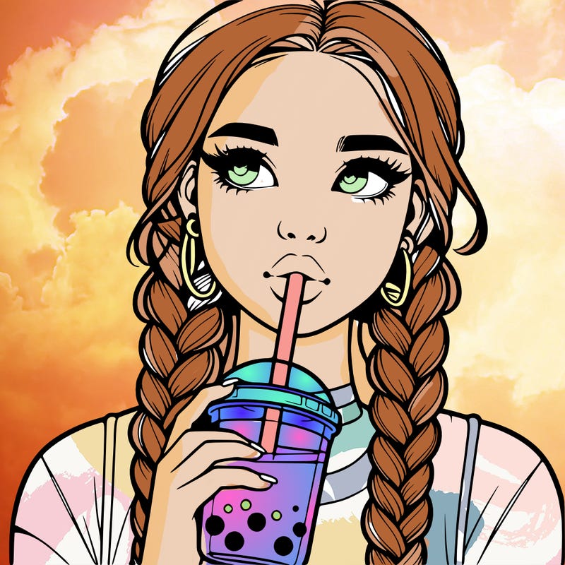 realistic girl with braided hair drinking boba