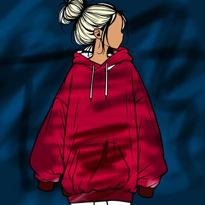 realistic girl with a oversized sweatshirt on and a bun