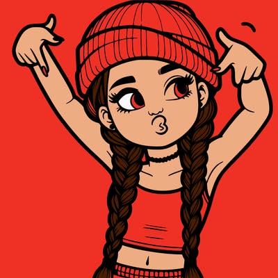 realistic teenage girl with braids and a beanie and crop top doing 🫶🏼