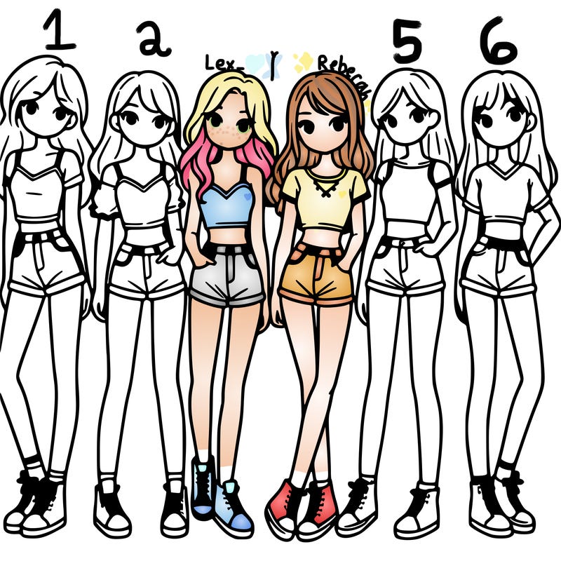 a group of girls wearing crop tops and shorts