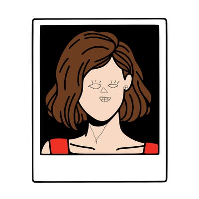 a polaroid portrait of swift's face cut off at the eyes