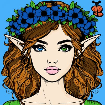 realistic female elf with flower crown