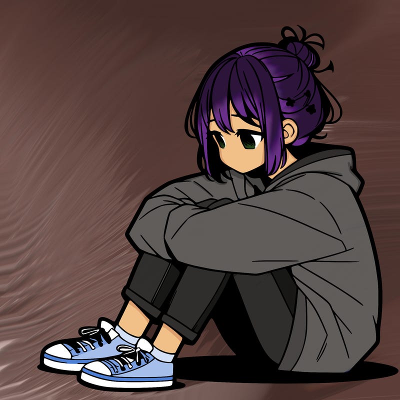 sad anime girl sitting alone