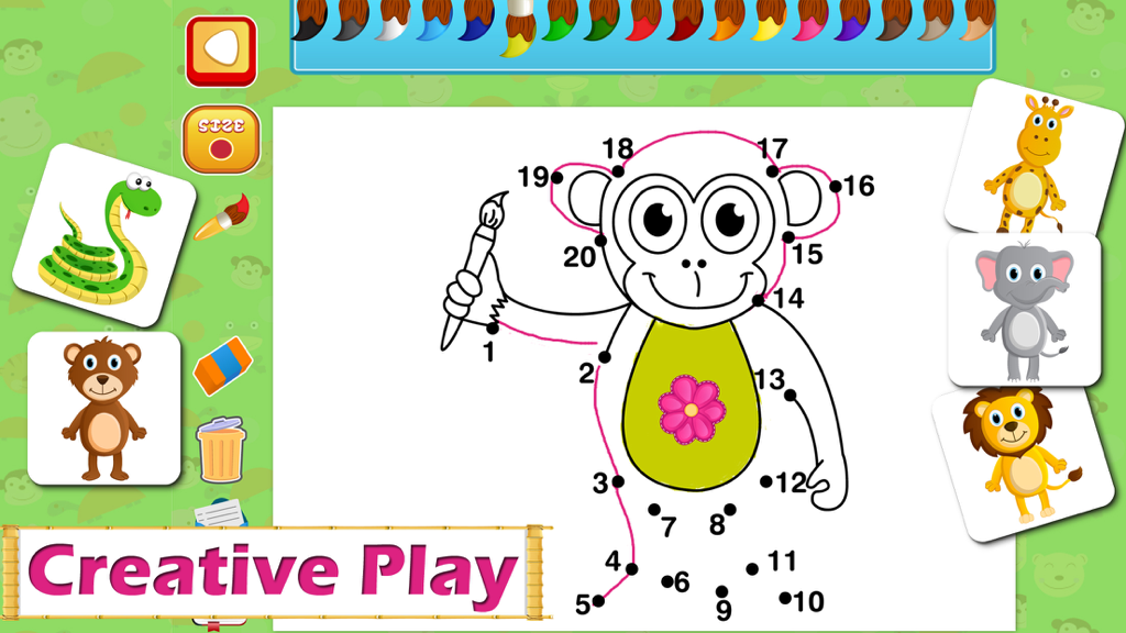 Five Little Monkeys Jumping - Join the dots and coloring activity with a monkey for toddlers