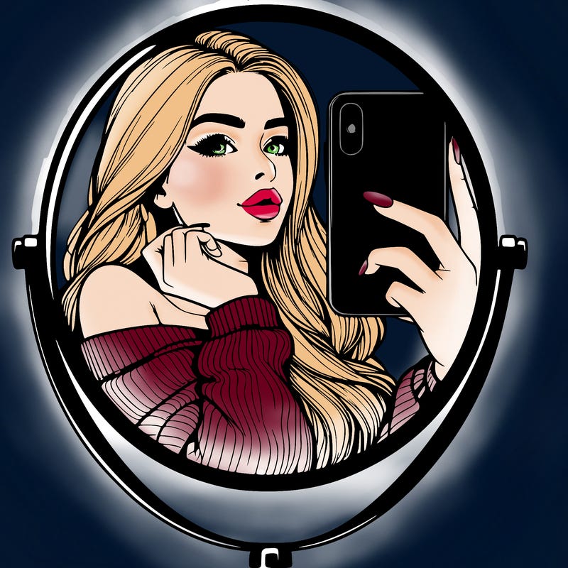 realistic girl taking mirror selfie beautiful