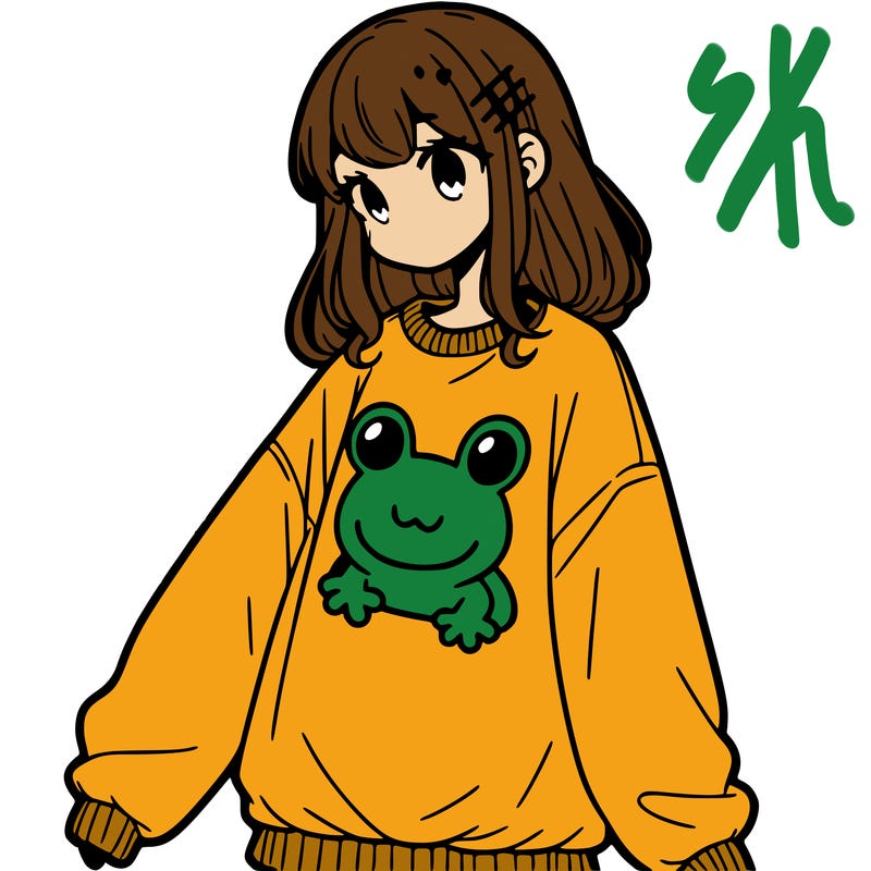 girl wearing frogging sweatshirt