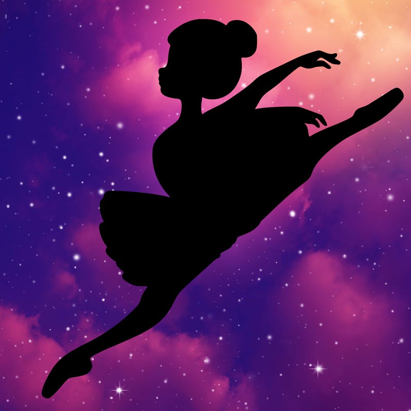 ballerina on point doing a leap with an arched back