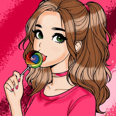 cute realistic teenage girl with lollipop in her mouth