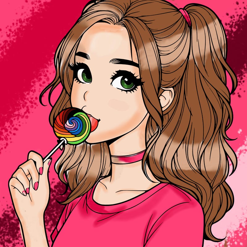 cute realistic teenage girl with lollipop in her mouth