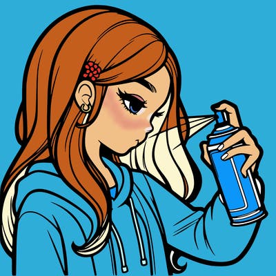 a realistic girl spray painting