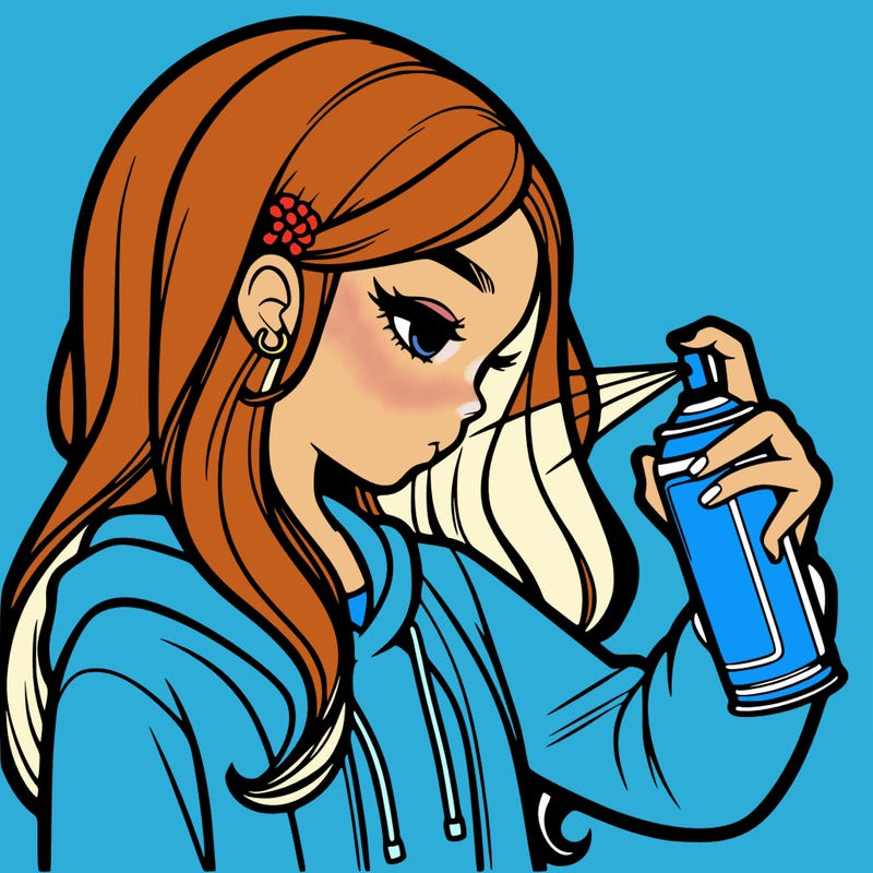 a realistic girl spray painting