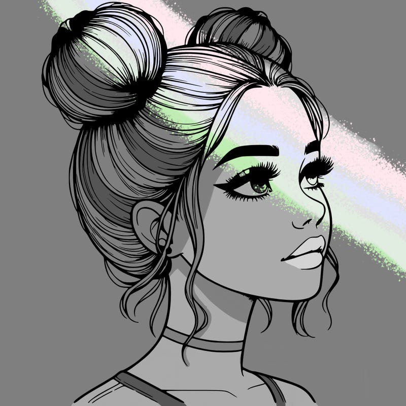 realistic girl with buns on the top of her head