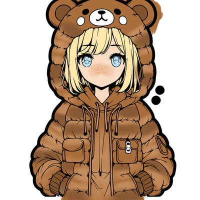realistic anime girl in bear jacket