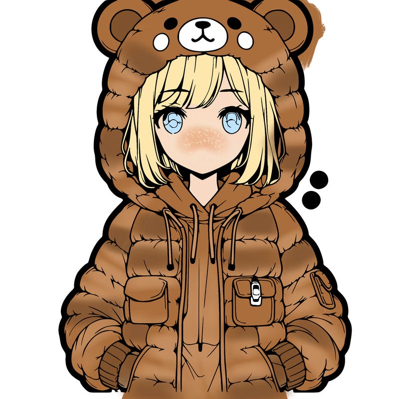 realistic anime girl in bear jacket