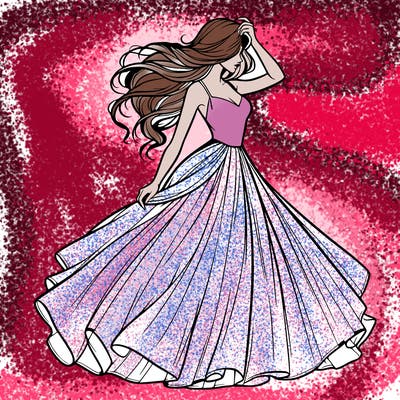 realistic woman with dress flowing in the wind