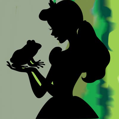 a shadow of a princess holding a frog realistic