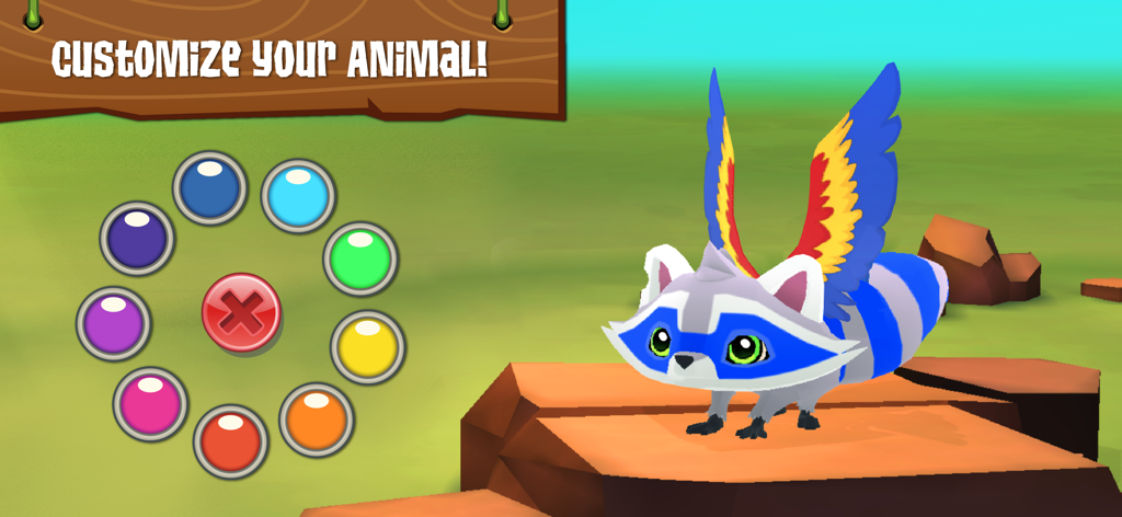 Animal Jam - Animal Jam customization screen showing a winged raccoon and a color selection wheel