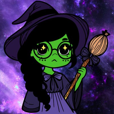 a witch with a braid and two glasses