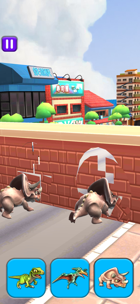 Dino Shape Shifting Transform - Dinosaur shape shifting to pass through a wall cutout in a race