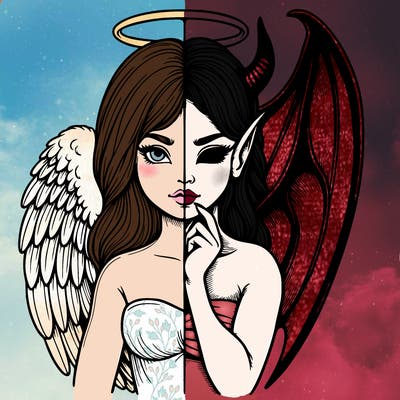 realistic angel half demon