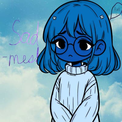 sad girl with glasses in a sweater