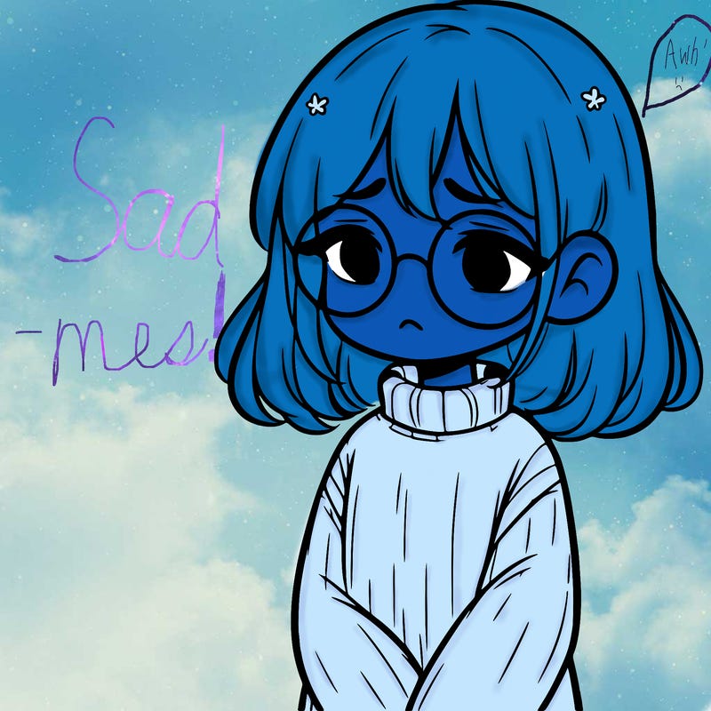 sad girl with glasses in a sweater